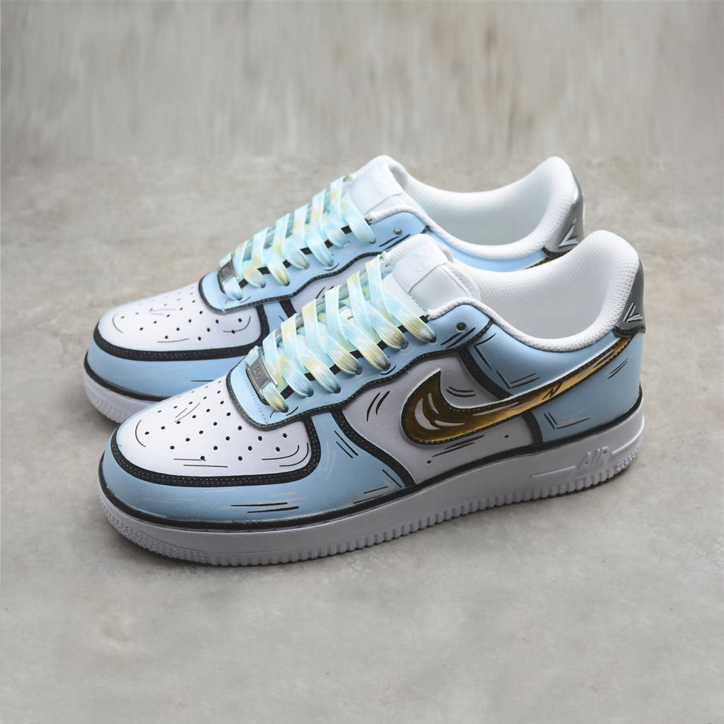 Custom Air Force 1 Baby Blue And White With Cartoon - Style Pattern-oicustom