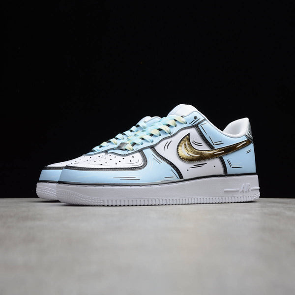 Custom Air Force 1 Baby Blue And White With Cartoon - Style Pattern-oicustom