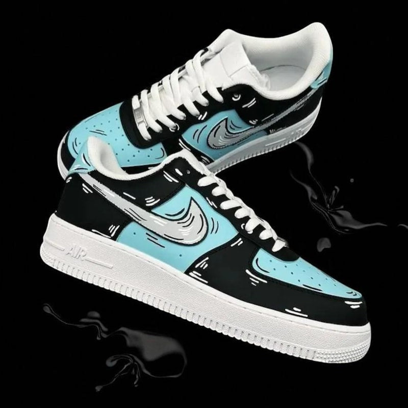 Custom Air Force 1 Baby Blue Black Cartoon Pattern-oicustom