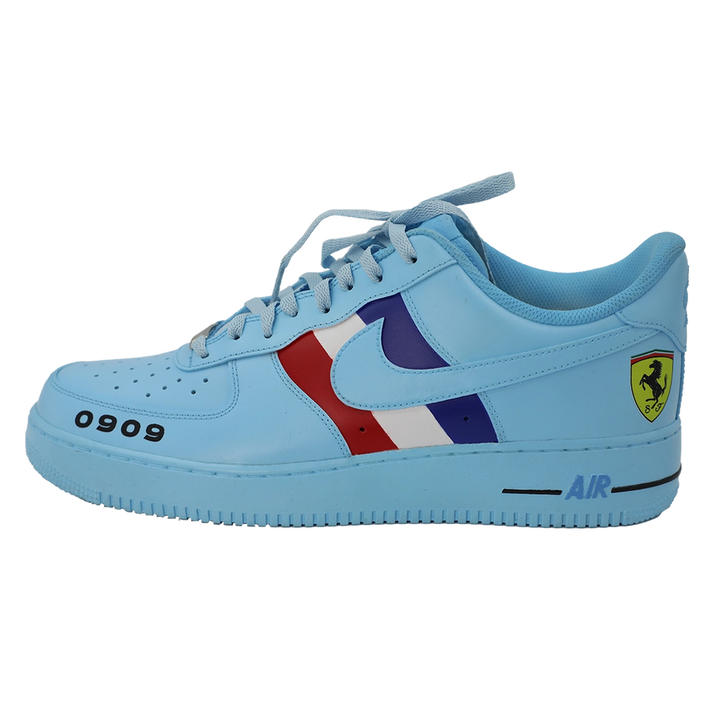 Custom Air Force 1 Baby Blue With Ferrari Logo-oicustom
