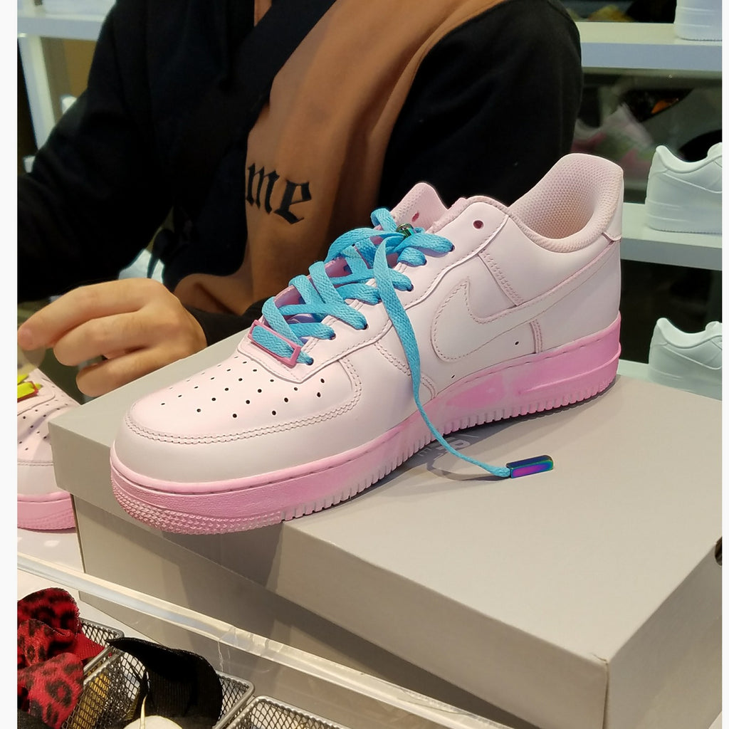 Custom Air Force 1 Baby Pink Blue Laces Pink Sole-oicustom