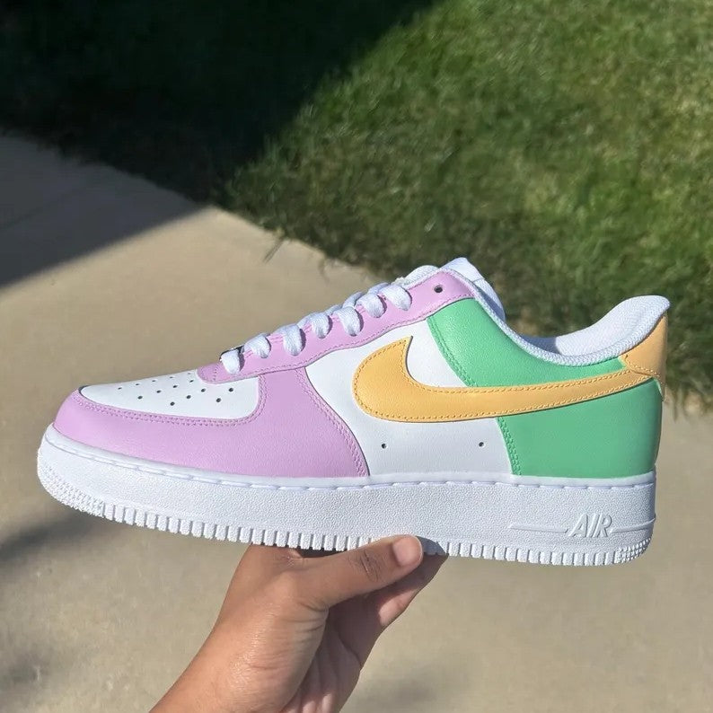 Custom Air Force 1 Baby Pink Green Yellow Color-oicustom