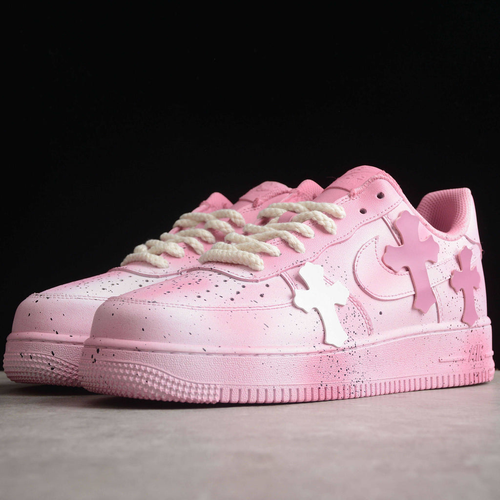 Custom Air Force 1 Baby Pink With Crosses-oicustom