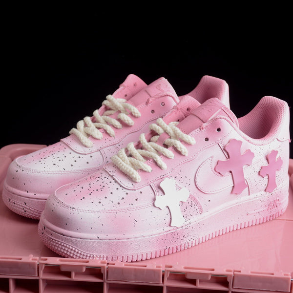 Custom Air Force 1 Baby Pink With Crosses-oicustom