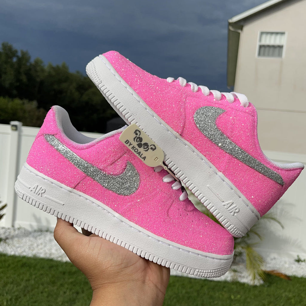 Custom Air Force 1 Baby Pink With Silver Glitter-oicustom