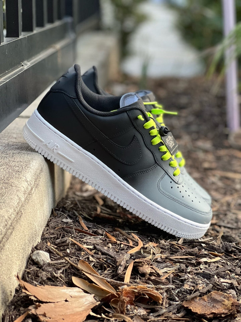 Custom Air Force 1 Black And Grey With Neon Green Laces-oicustom