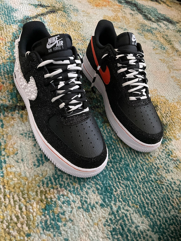 Custom Air Force 1 Black Glitter Pearl Swoosh-oicustom