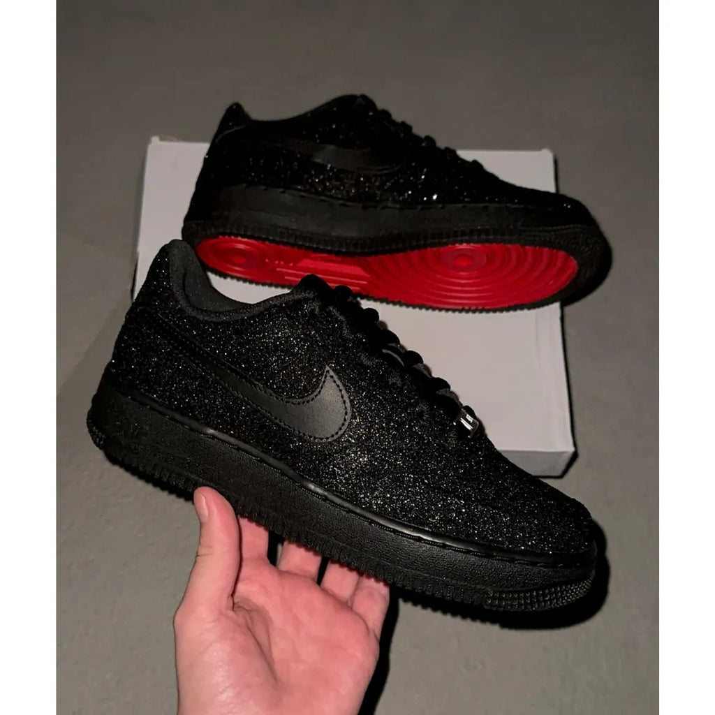 Custom Air Force 1 Black Glitter With Red Sole-oicustom