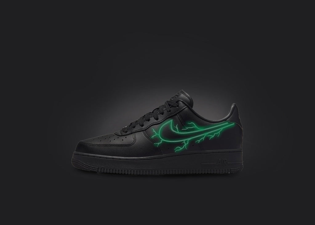 Custom Air Force 1 Black Glowing Green Swoosh-oicustom