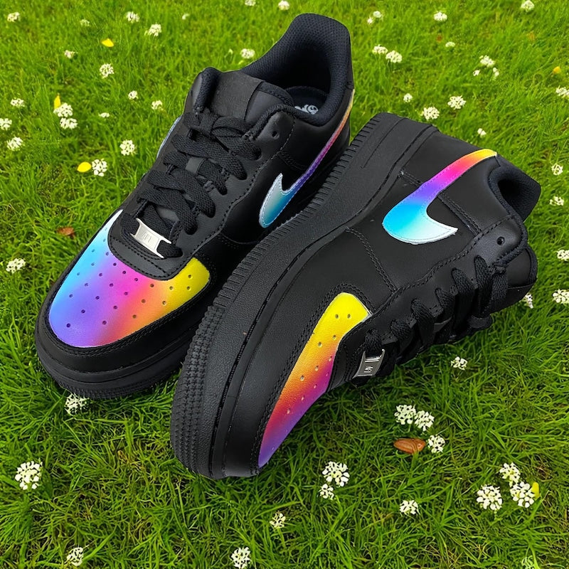 Custom Air Force 1 Black Rainbow Pattern-oicustom