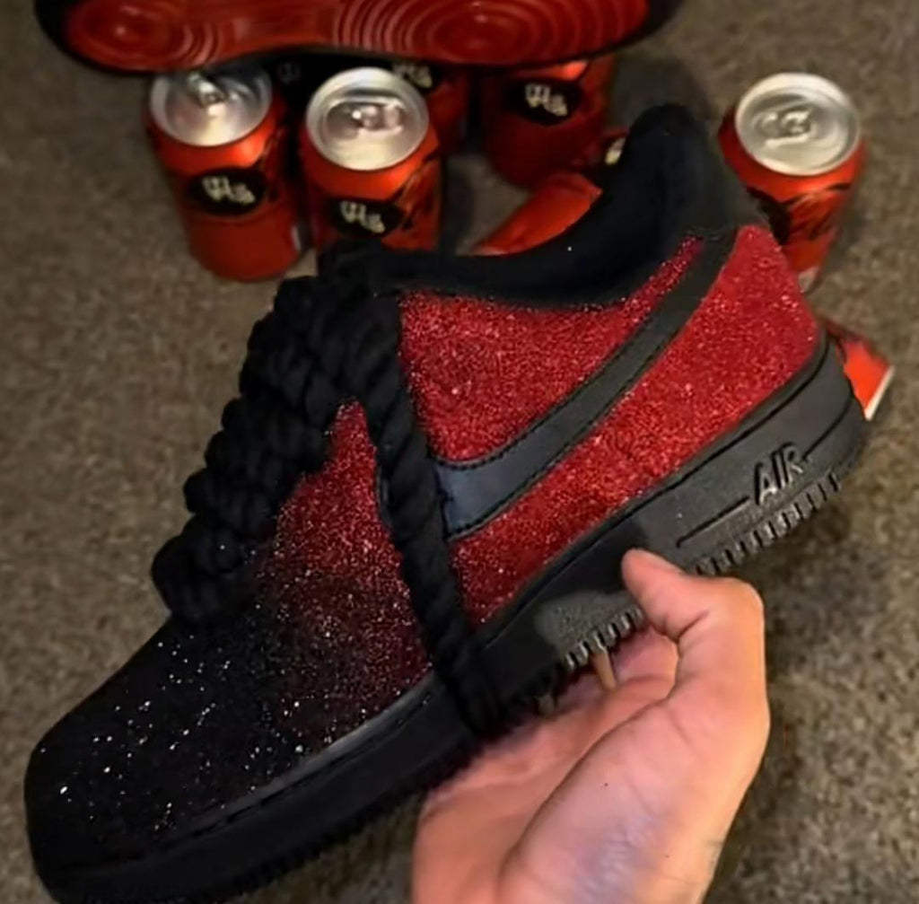 Custom Air Force 1 Black Red Glitter-oicustom
