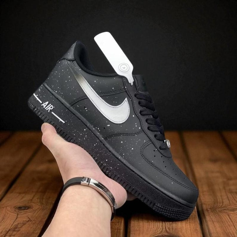 Custom Air Force 1 Black Speckle White Swoosh-oicustom