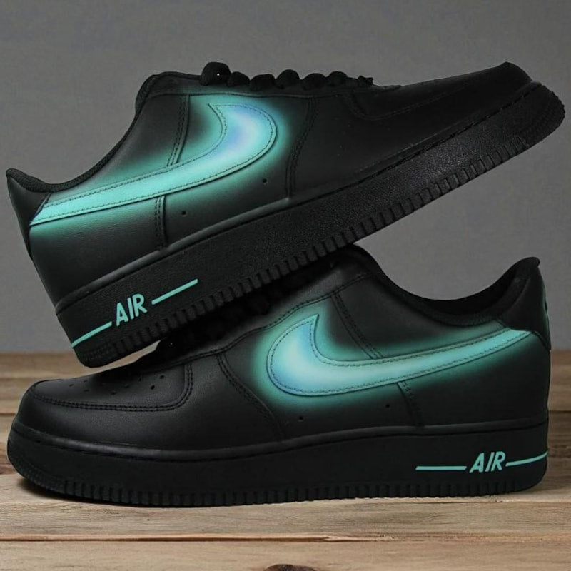 Custom Air Force 1 Black Teal Glow in the Dark Pattern-oicustom