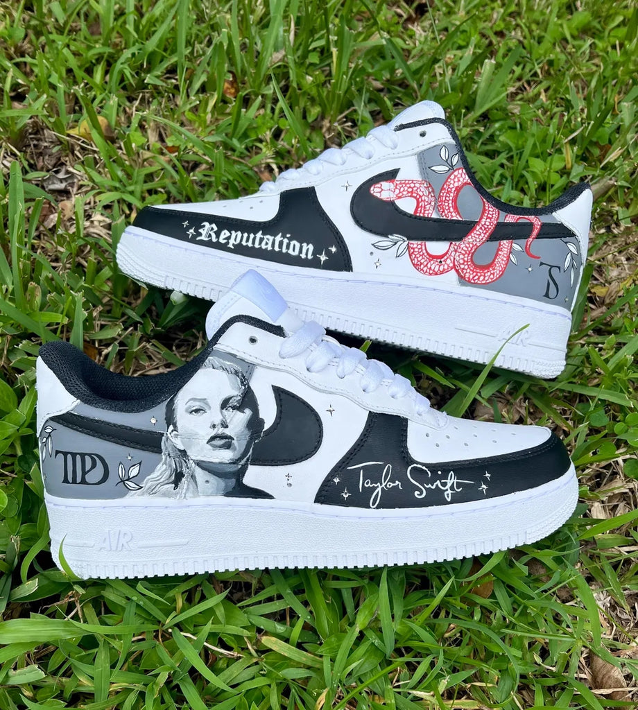 Custom Air Force 1 Black White Taylor Swift Reputation Theme-oicustom