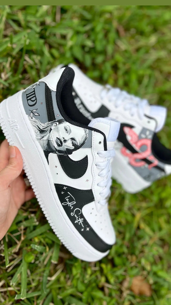 Custom Air Force 1 Black White Taylor Swift Reputation Theme-oicustom