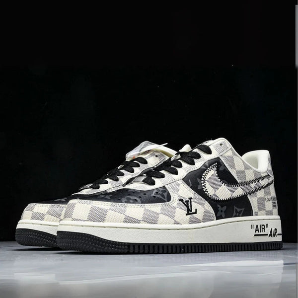 Custom Air Force 1 Black White With LV Checkerboard And Logo-oicustom