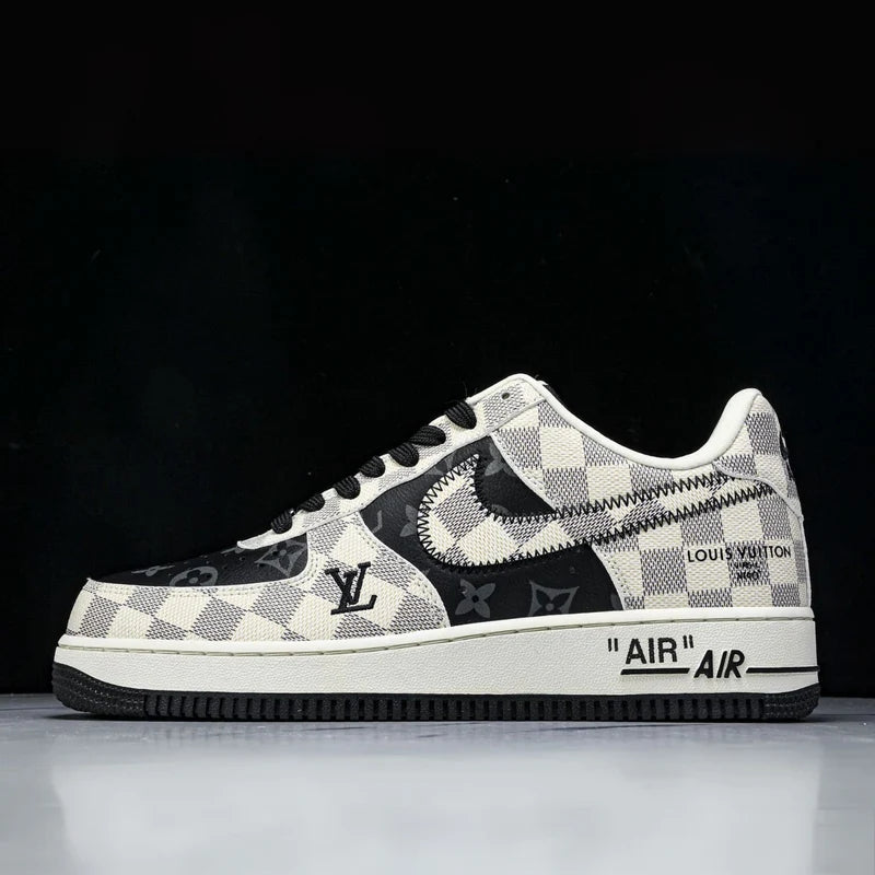 Louis Vuitton Air Force 1 ホワイト/ブラック Custom Air Force 1 Black White With LV Checkerboard And Logo