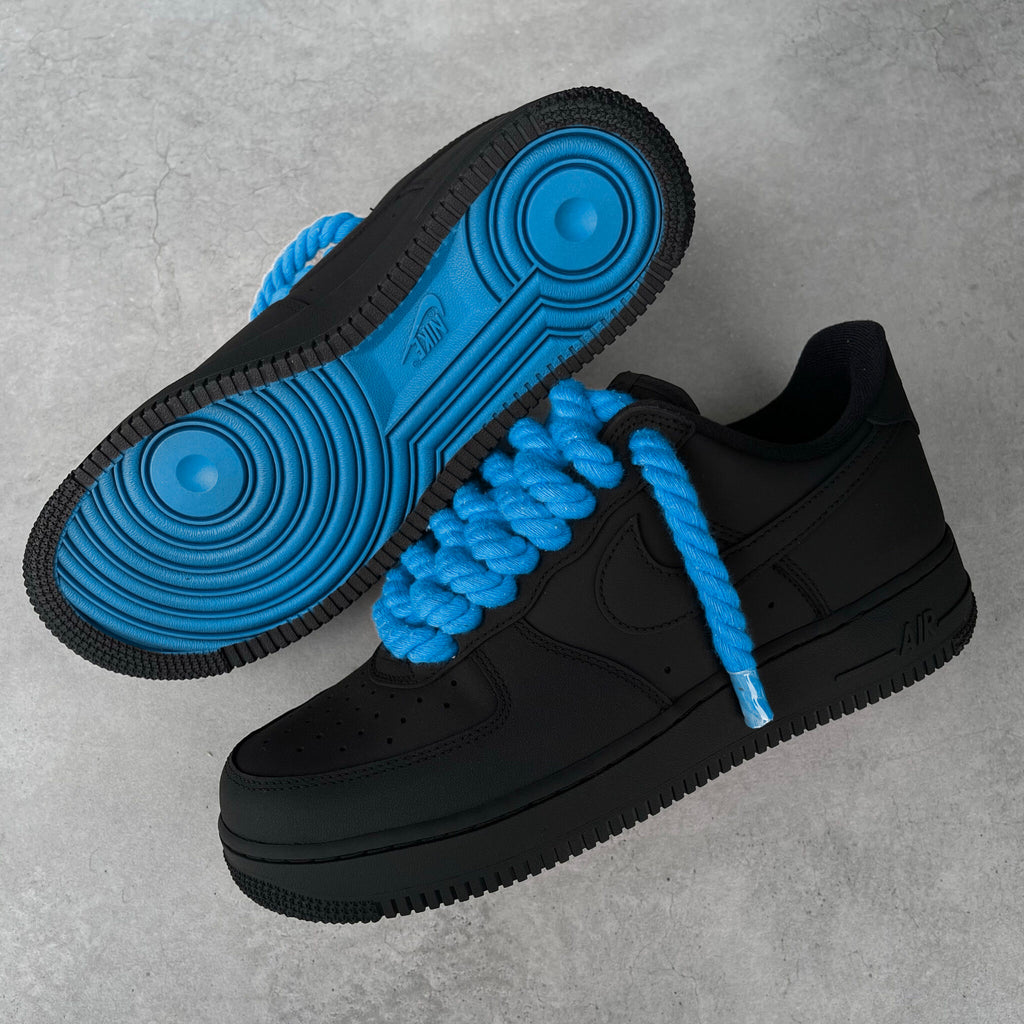 Custom Air Force 1 Black With Blue Laces And Soles-oicustom