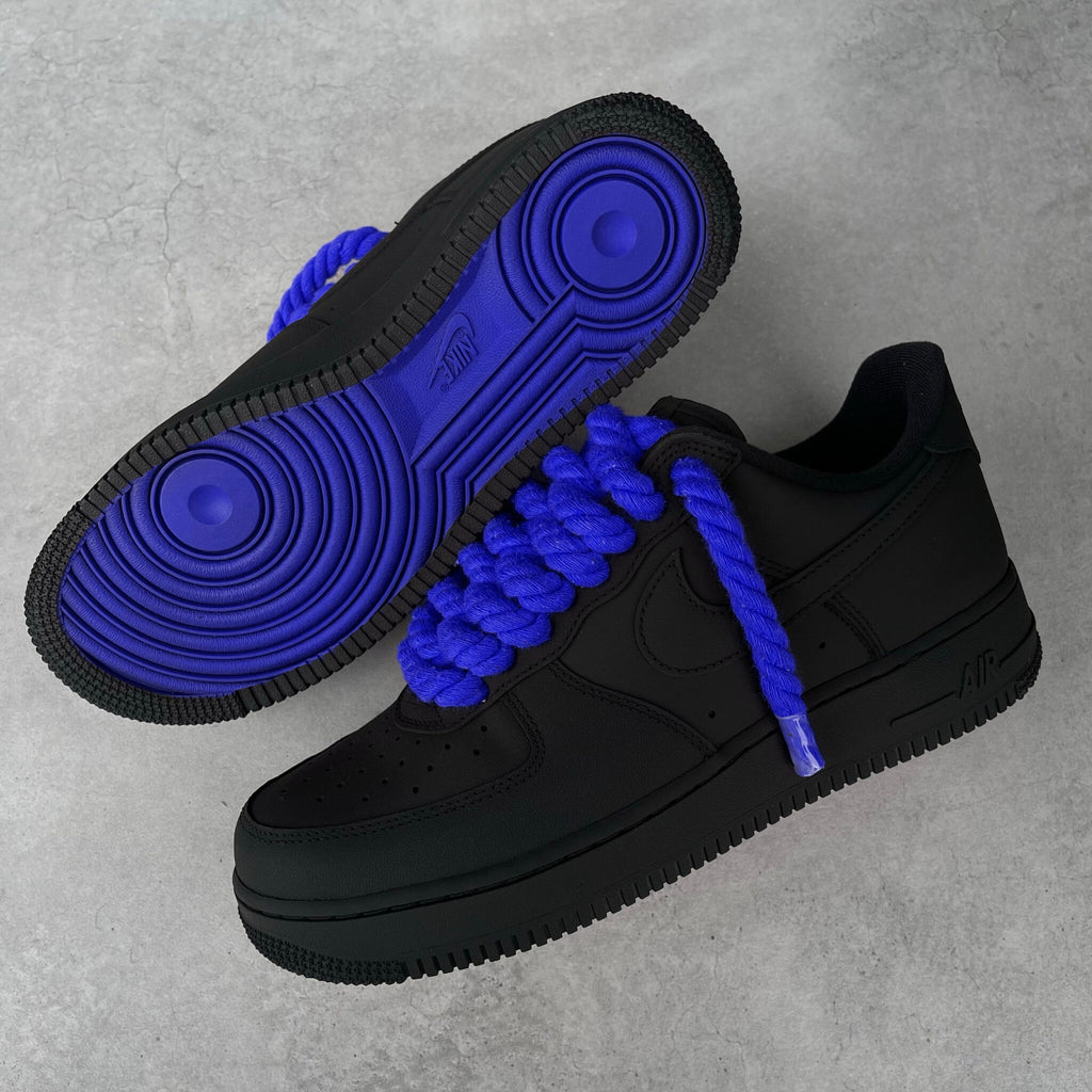 Custom Air Force 1 Black With Dark Blue Laces And Soles-oicustom