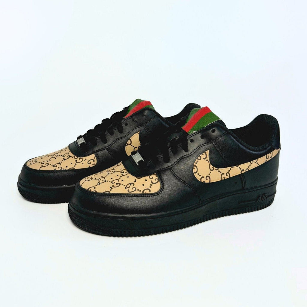 Custom Air Force 1 Black With GG- Inspired Pattern-oicustom