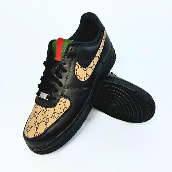 Custom Air Force 1 Black With GG- Inspired Pattern-oicustom