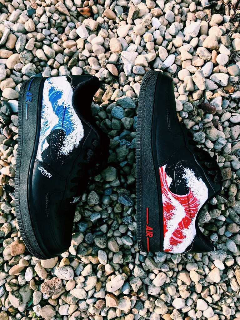 Custom Air Force 1 Black With Great Wave-oicustom