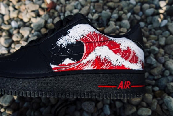 Custom Air Force 1 Black With Great Wave-oicustom
