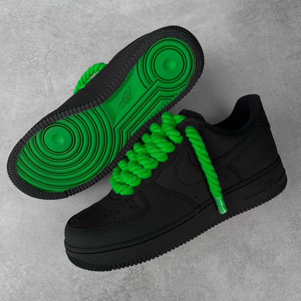 Custom Air Force 1 Black With Green Laces And Soles-oicustom