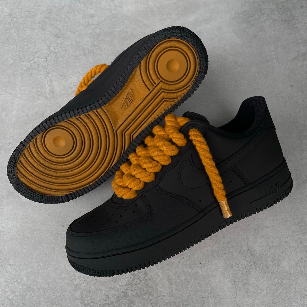 Custom Air Force 1 Black With Orange Laces And Soles-oicustom