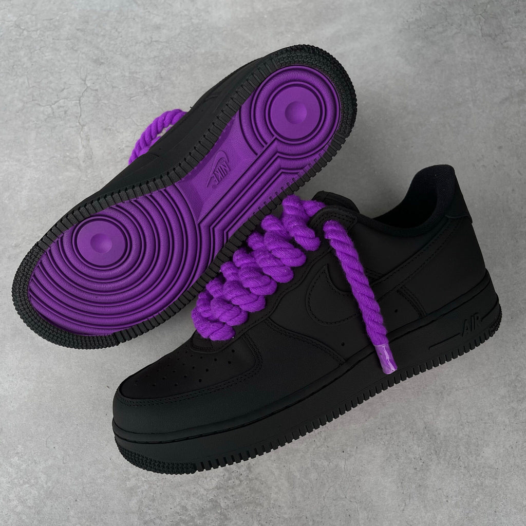 Custom Air Force 1 Black With Purple Laces And Soles-oicustom