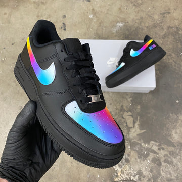 Custom Air Force 1 Black With Rainbow Holographic Pattern-oicustom
