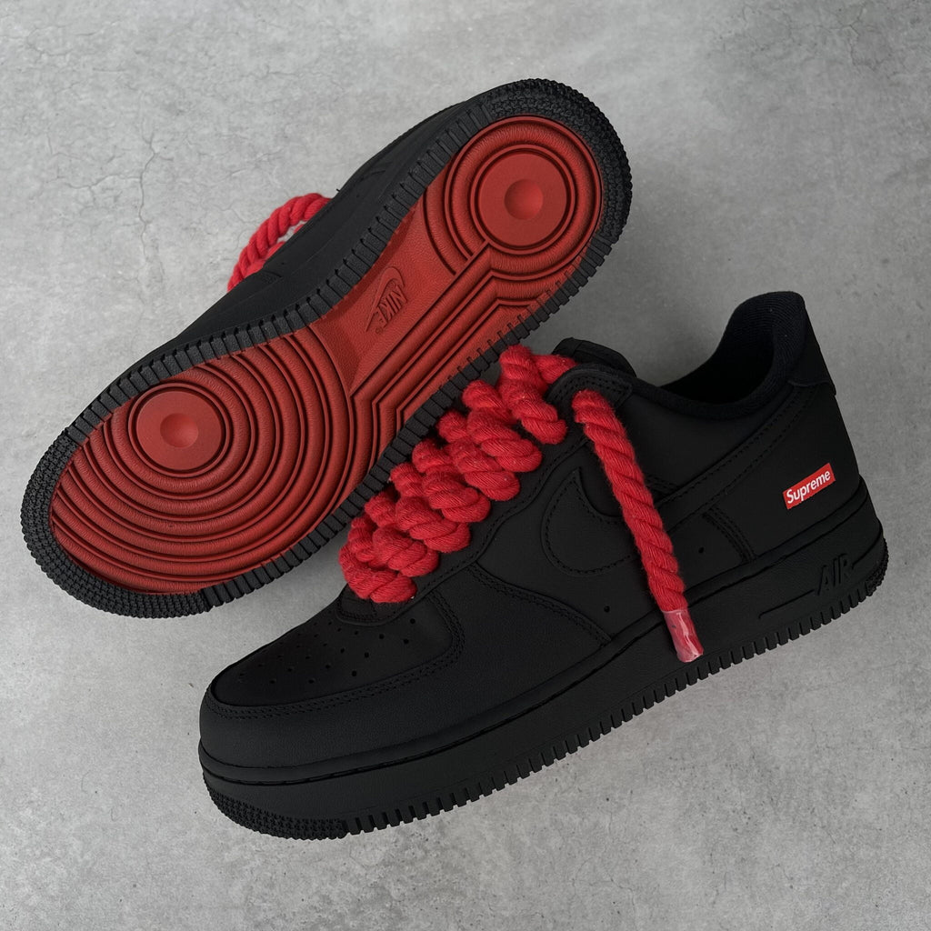 Custom Air Force 1 Black With Red Laces And Soles-oicustom