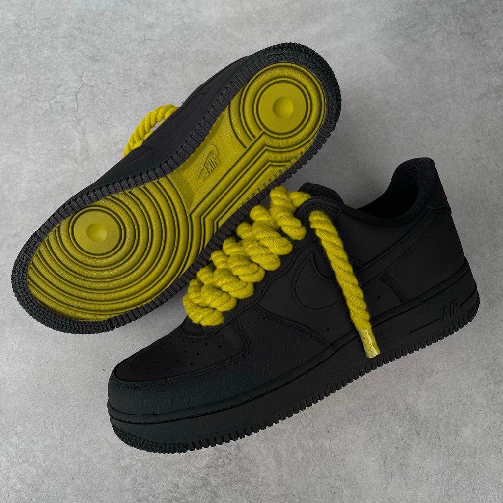 Custom Air Force 1 Black With Yellow Laces And Soles-oicustom