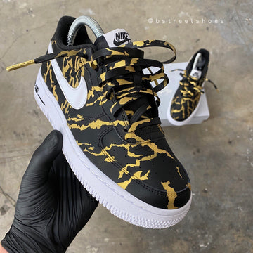 Custom Air Force 1 Black With Yellow Zebra Pattern-oicustom