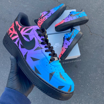 Custom Air Force 1 Blue And Pink With Geometric Patterns-oicustom