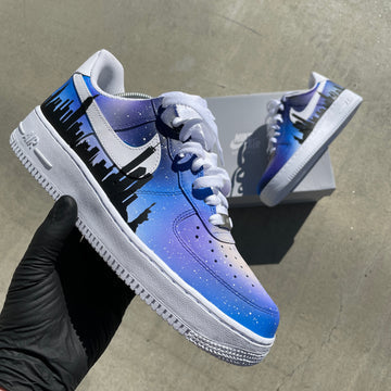 Custom Air Force 1 Blue And Purple With Cityscape Design-oicustom