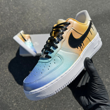 Custom Air Force 1 Blue And Yellow With Dripping Pattern-oicustom