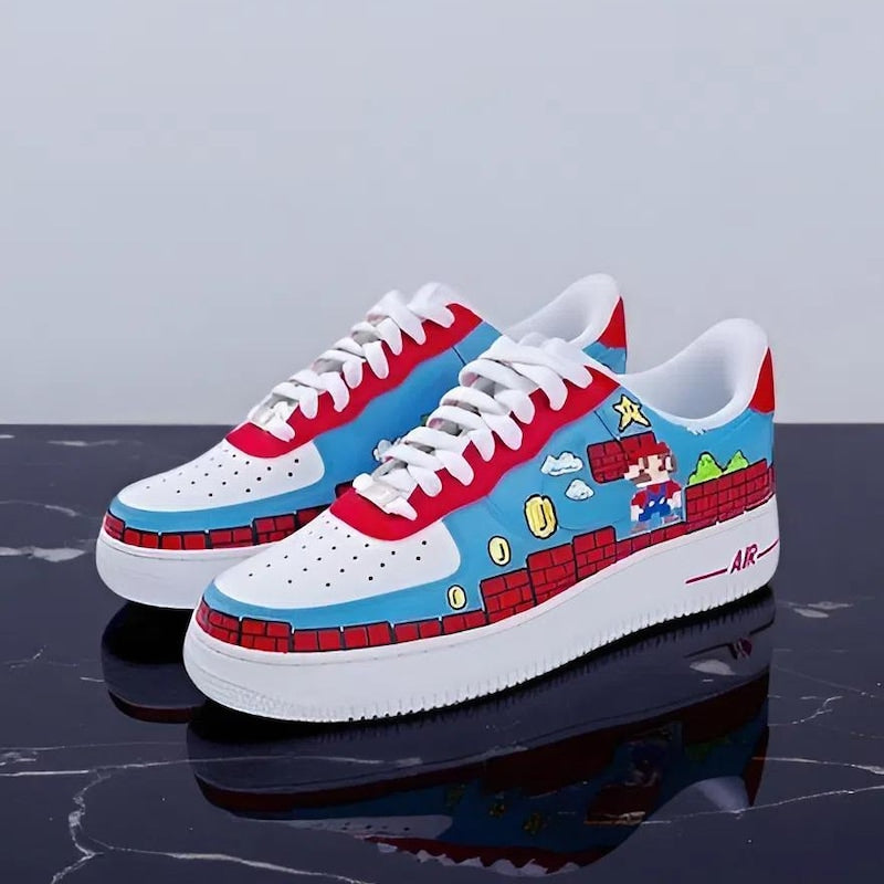 Custom Air Force 1 Blue Red White Mario Theme Cartoon-oicustom