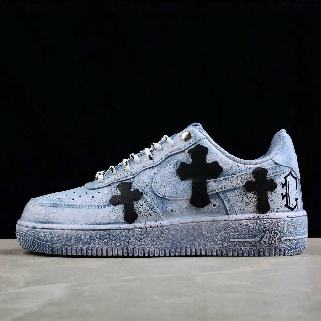 Custom Air Force 1 Blue With Black Crosses-oicustom