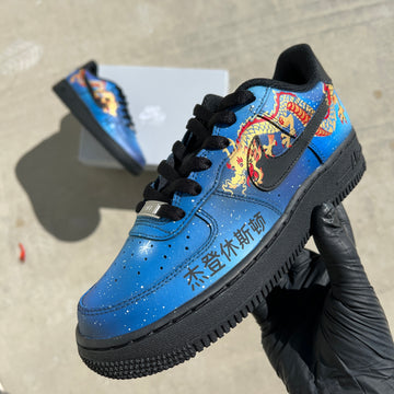 Custom Air Force 1 Blue With Dragon Pattern And Stars-oicustom