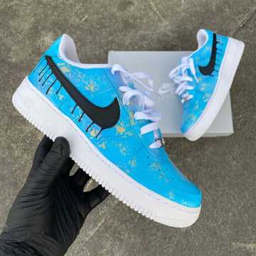 Custom Air Force 1 Blue With Gold Splatter And Black Drips-oicustom