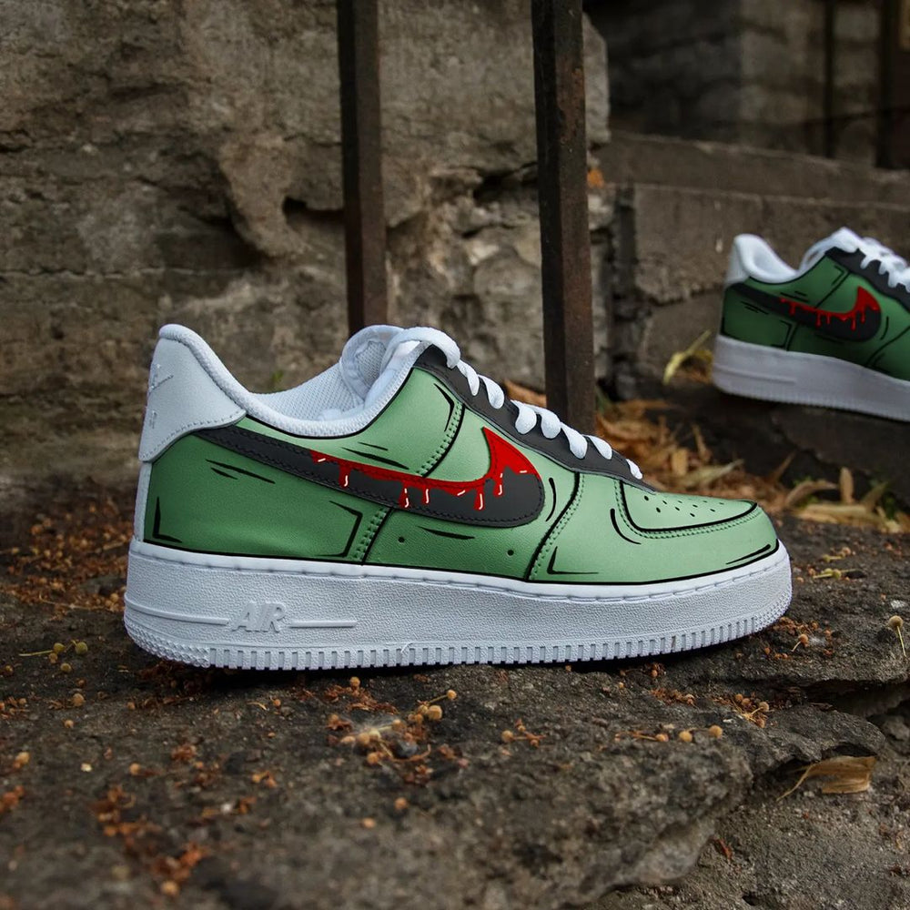 Custom Air Force 1 Green Cartoon With Black Red Dripping Swoosh-oicustom