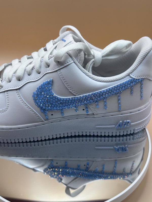 Custom Air Force 1 Light Blue Dripping Rhinestones-oicustom