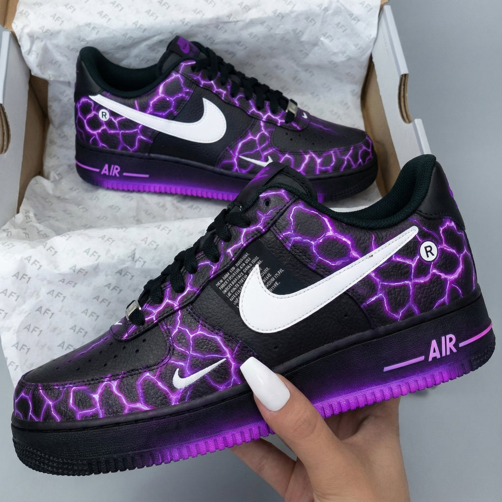 Custom Air Force 1 Lightning Pattern Black Purple-oicustom