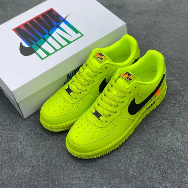 Custom Air Force 1 Neon Yellow With Black Swoosh-oicustom