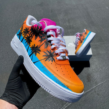 Custom Air Force 1 Orange And Blue With Palm Tree Pattern-oicustom