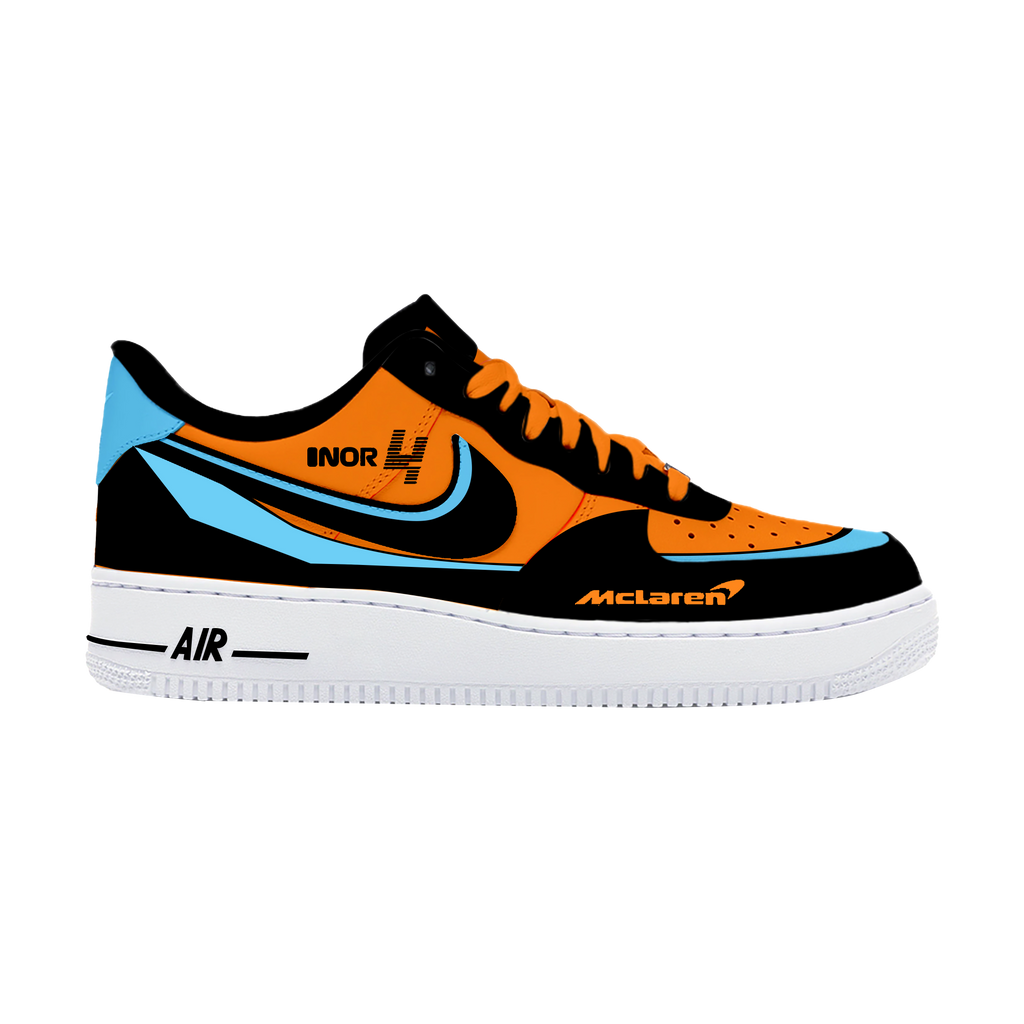 Custom Air Force 1 Orange Black Baby Blue Logo Design-oicustom
