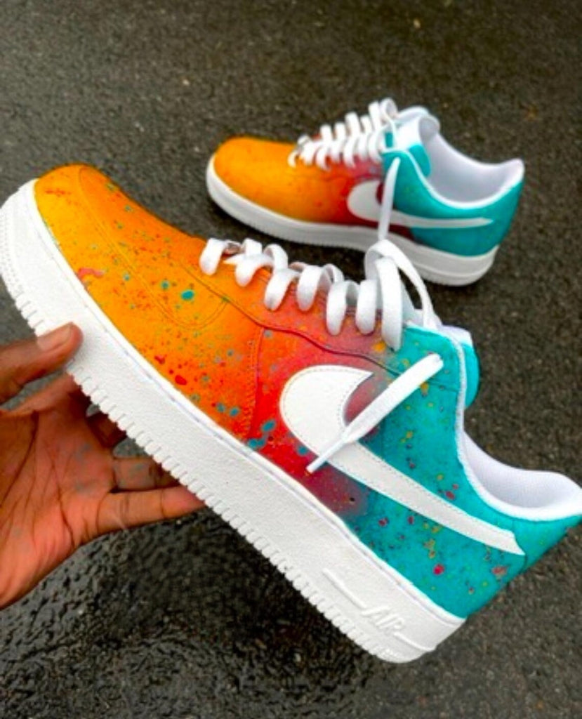 Custom Air Force 1 Orange Teal Splatter Design-oicustom