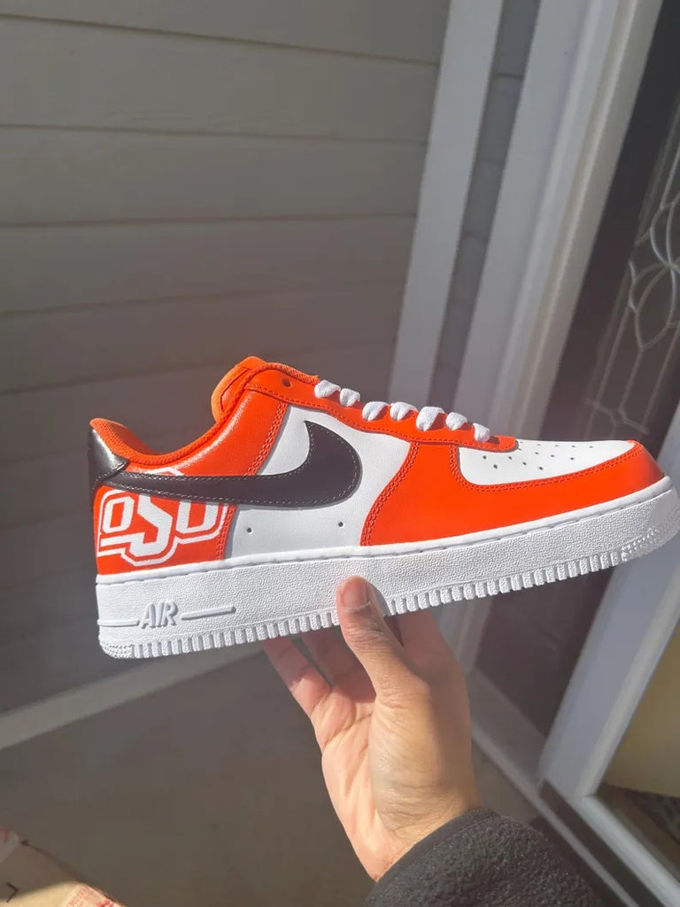 Custom Air Force 1 Orange White With OSU Logo-oicustom