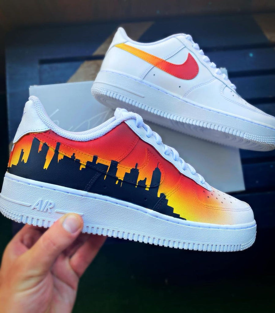 Custom Air Force 1 Orange Yellow Black City Skyline Design-oicustom